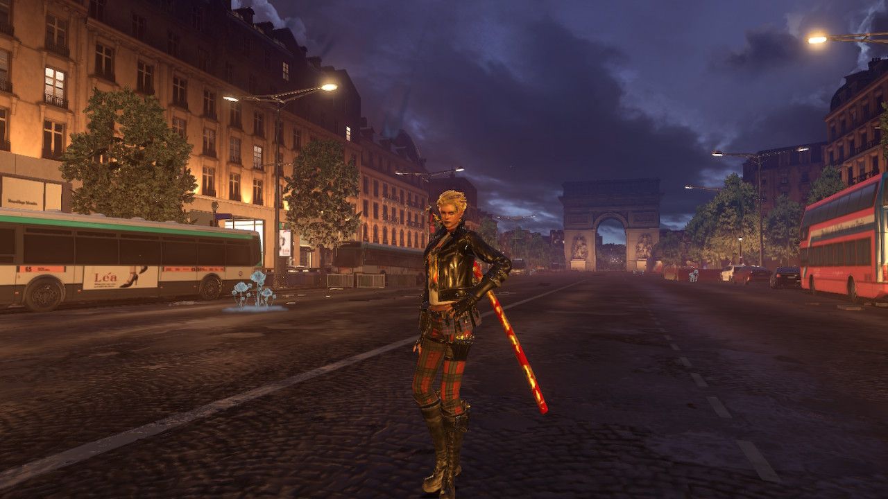 Image de Viola devant l'arc de Triomphe dans Bayonetta 3