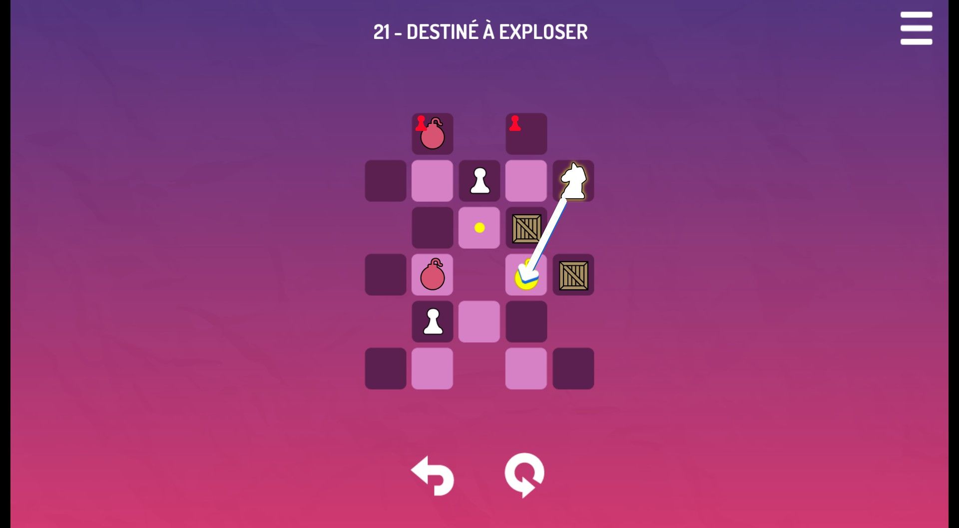 Cavalier en train d'échanger sa place avec une bombe dans le puzzle game SokoChess White