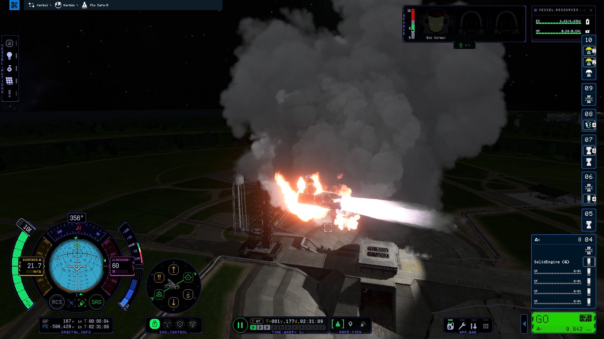 Kerbal Space Program 2 : explosion d'une fusée sur le pas de tir