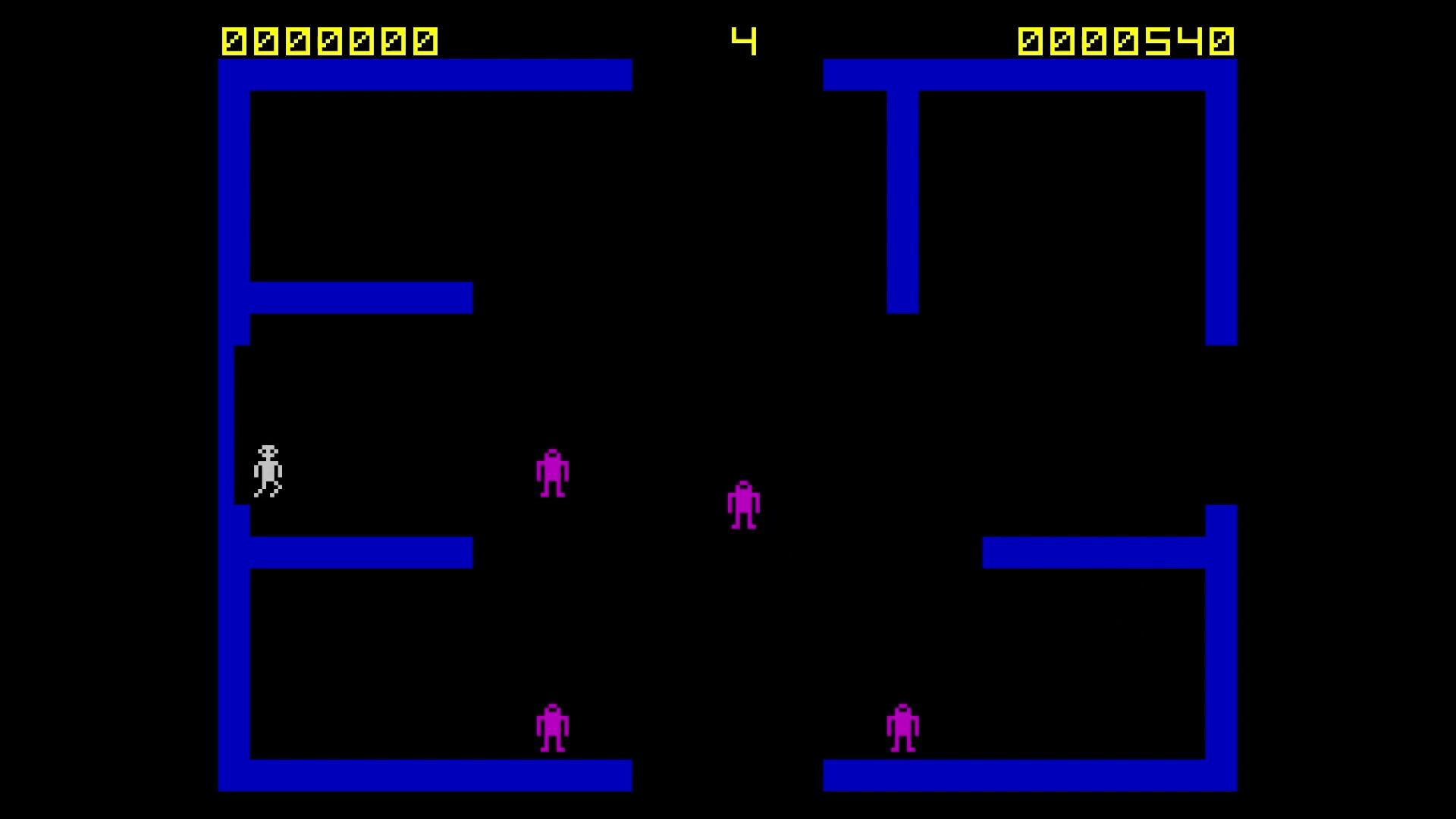 Personnage pixélisé dans un labyrinthe dans le jeu frenzy en 1982
