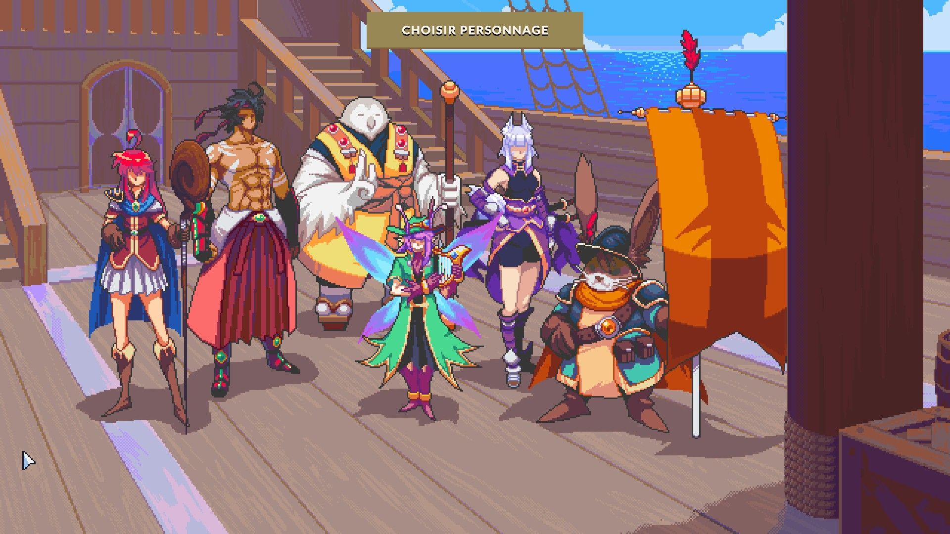 Les six personnages de Dungeon Drafters sur le pont d'un bateau
