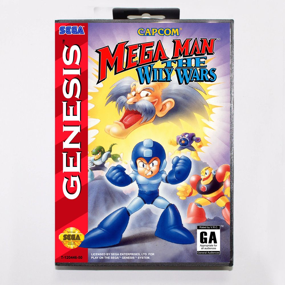 couverture d'une compilation Mega Man avec une illustration assez moche ou ce dernier pose devant la tête grimaçante de Wily
