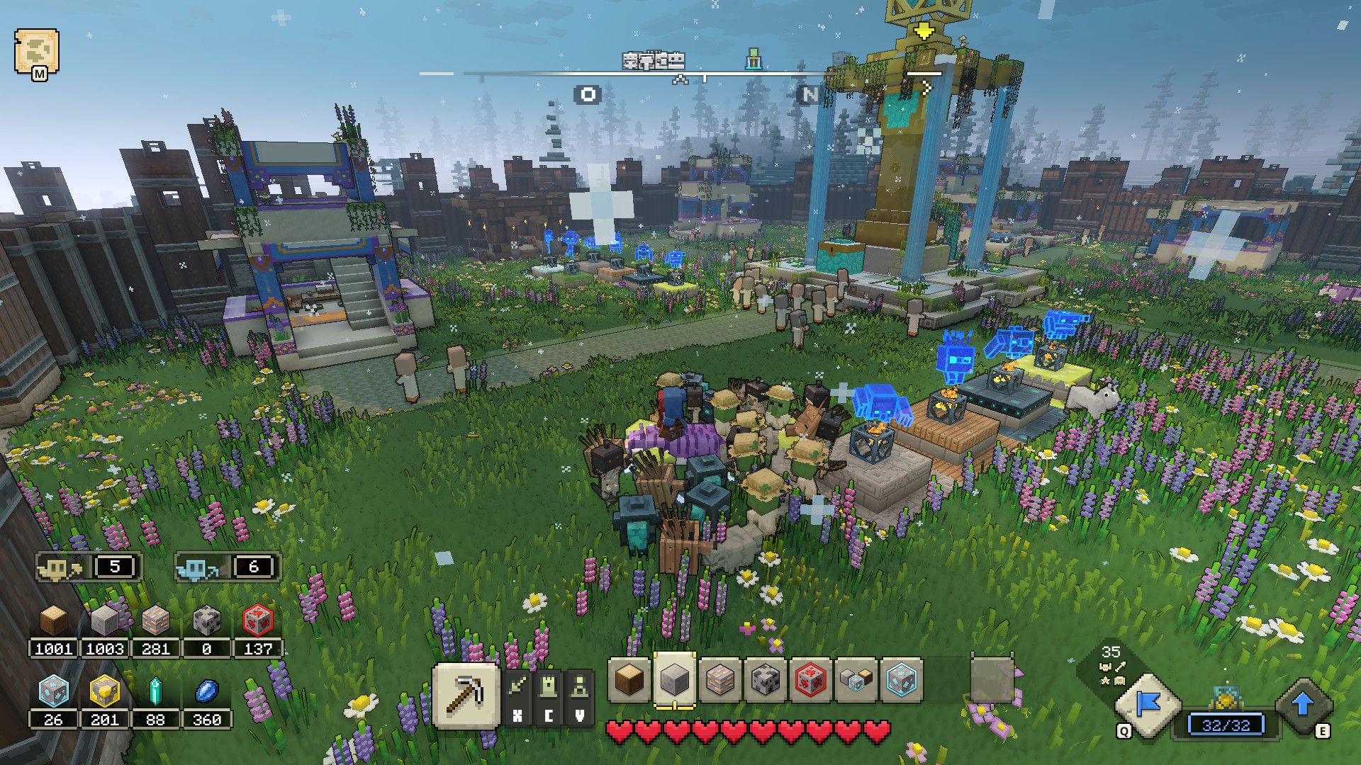 Minecraft Legends : capture d'écran de spawners au beau milieu d'un village