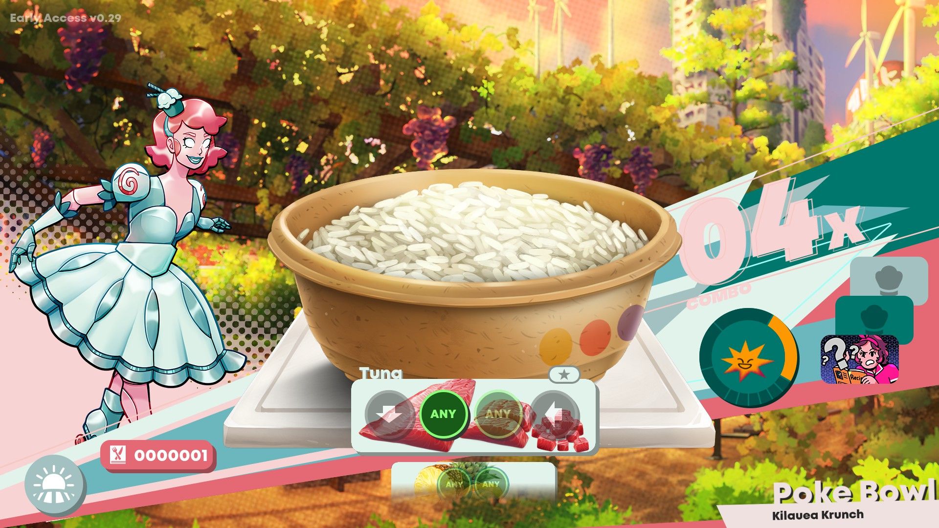 un écran de jeu avec un bol de riz blanc à l'air un peu sec