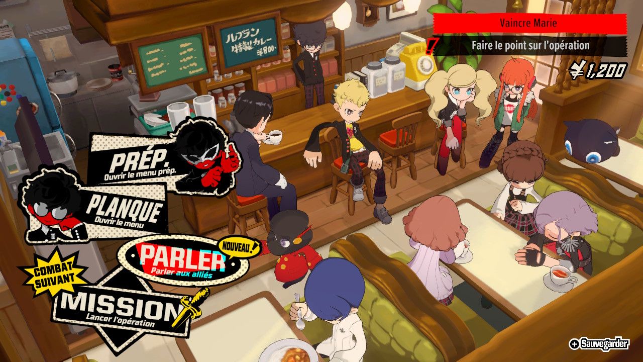 Les personnages en train de discuter à leur planque, dans un café