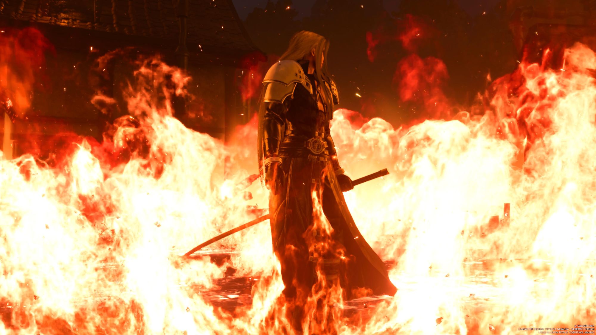 Sephiroth marchant dans les flammes