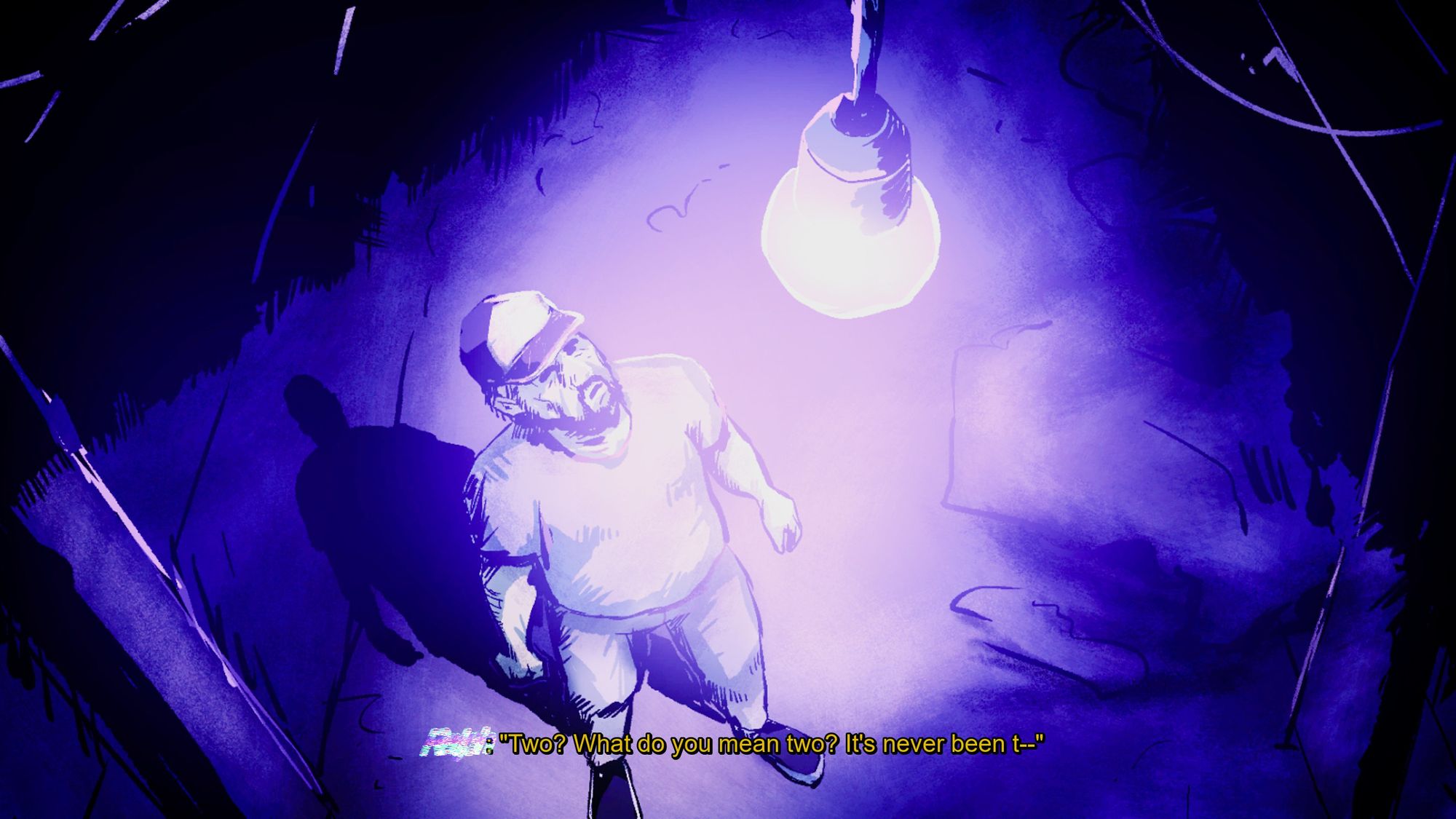 Le personnage principal, paranoïaque, parle à une ampoule