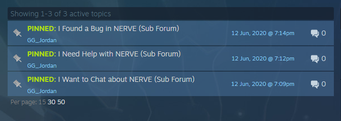 Capture d'écran du forum Steam du jeu, désespéramment vide.