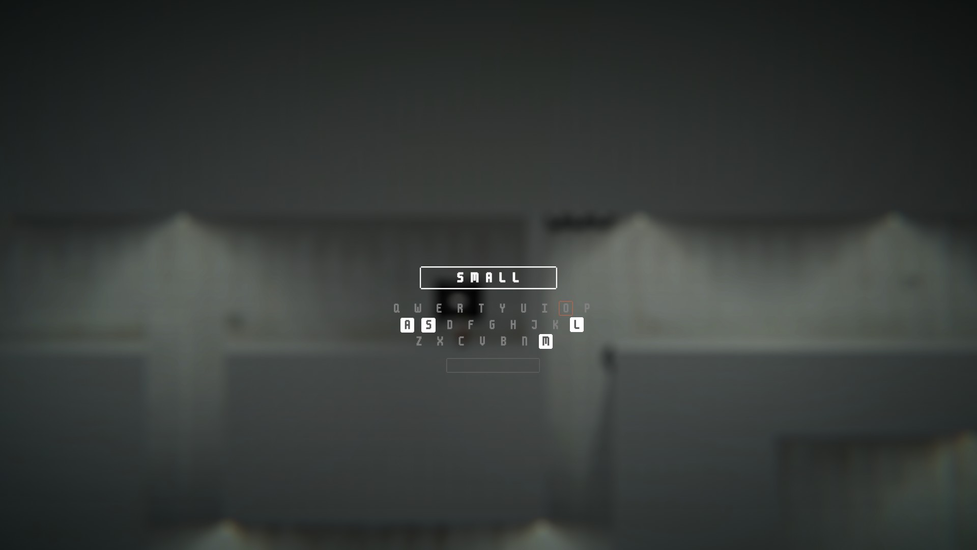 Image du jeu TYPO, montrant le clavier du jeu, permettant uniquement de taper le mot "SMALL"